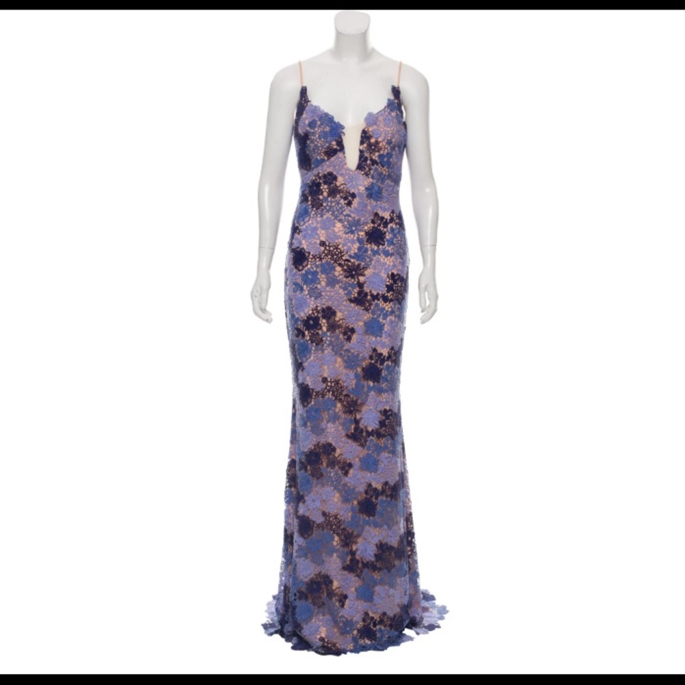 NWT Jovani maxi gown blue lace nude underlay 6